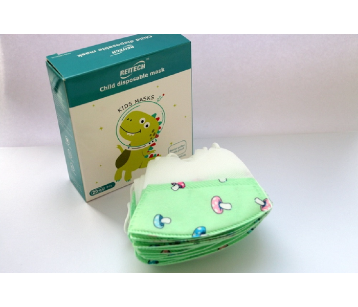 Reitech 20 Pieces Mushroom Design Kids 3D Disposable Face Mask - Green 2 in UAE