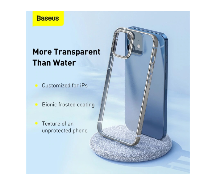 Baseus Premium Plating Phone Case For iPhone 12 Pro Max Transparent Back Case Soft TPU Case Cover Coque Shell - Black 3 in UAE