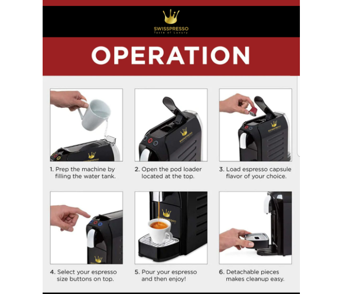 Swiss Presso 80 Capsules Nespresso and Espresso Coffee Machine with Side Panel - Black 3 in UAE
