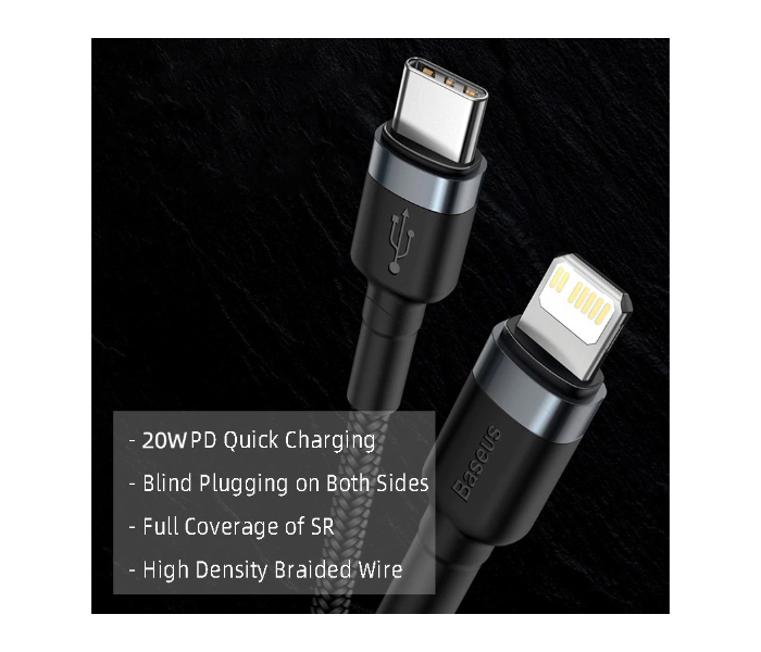 Baseus 2M USB C to Lightning 20W PD Fast Charge plus Data Cable for iPhone 12 11 Pro Max 8 X XR USB - Black 3 in UAE