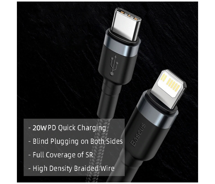Baseus 1M USB C to Lightning 20W PD Fast Charge plus Data Cable for iPhone 12 11 Pro Max 8 X XR USB - Black 3 in UAE