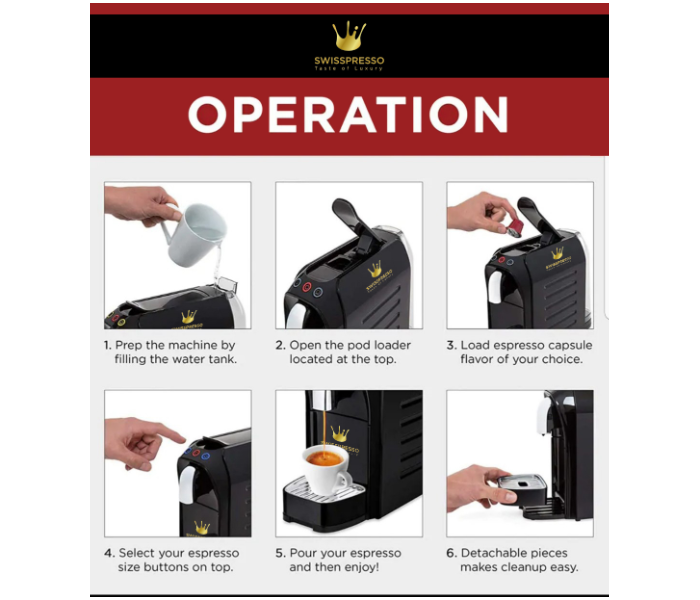 Swiss Presso 80 Capsules Nespresso and Espresso Coffee Machine - Black 3 in UAE