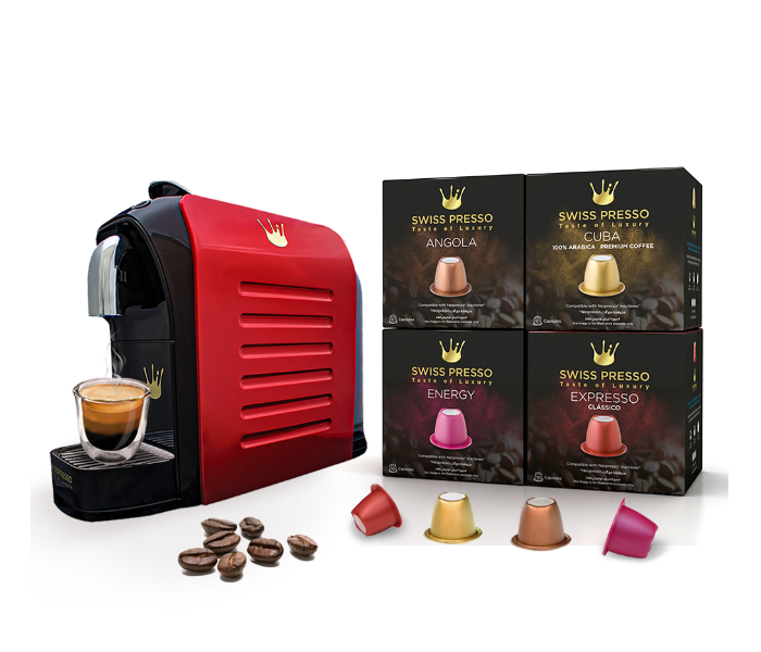 Swiss Presso 40 Capsules Nespresso and Espresso Coffee Machine - Red 1 in UAE