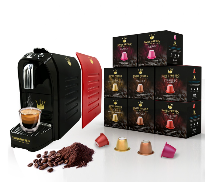 Swiss Presso 80 Capsules Nespresso and Espresso Coffee Machine with Side Panel - Black 1 in UAE