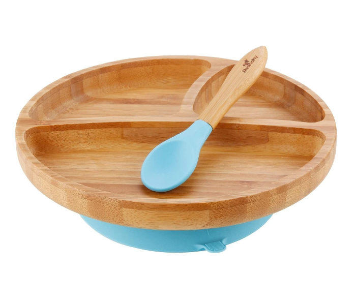 Avanchy Avanchy Bamboo Suction Classic Plate and Spoon - Blue 1 in UAE