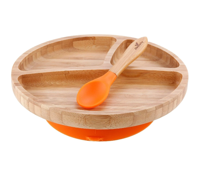 Avanchy Avanchy Bamboo Suction Classic Plate and Spoon - Orange 1 in UAE