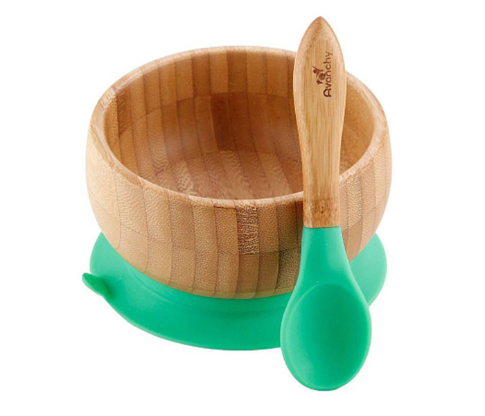 Avanchy Baby Bamboo Stay Put Suction Bowl and Spoon - Green 1 in UAE