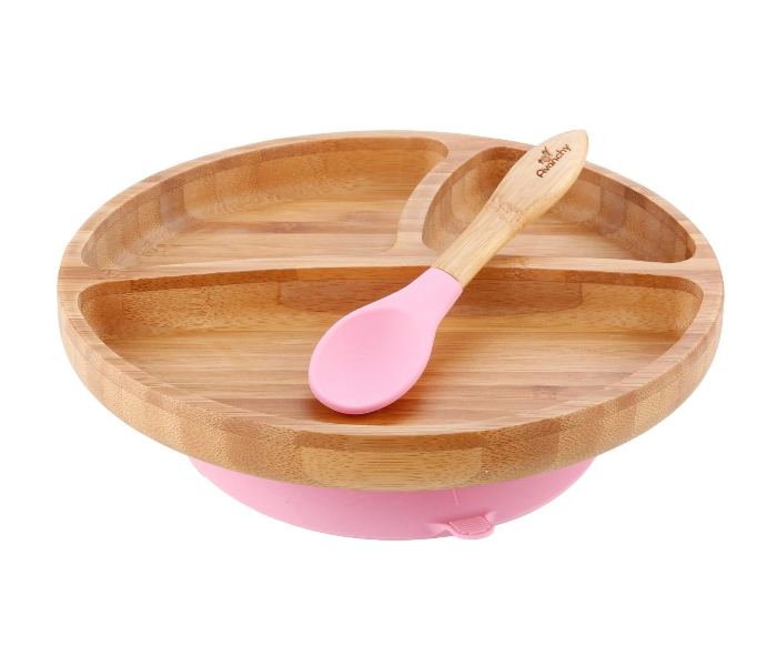 Avanchy Avanchy Bamboo Suction Classic Plate and Spoon - Pink 1 in UAE