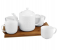 Royalford RF9240 6 Pieces Porcelain Tea Set with Wooden Stand - 5inches, White & Beige 5 in UAE
