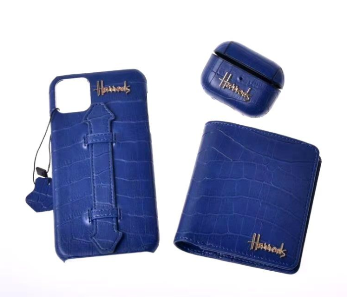 Harrods H6004 3 in 1 Leather Case Set For iPhone 11 Pro Max - Blue 1 in UAE
