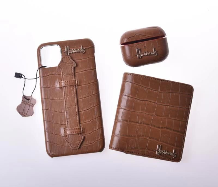 Harrods H5006 3 in 1 Leather Case Set For iPhone 11 Pro - Brown 1 in UAE