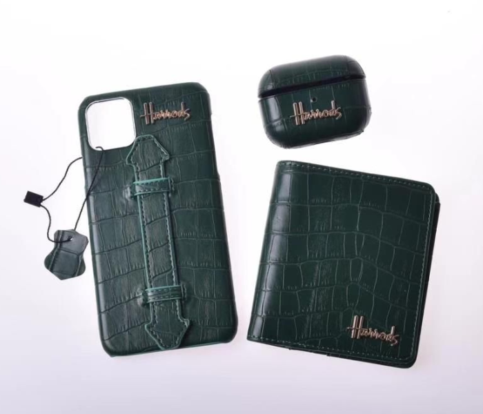 Harrods H6003 3 in 1 Leather Case Set For iPhone 11 Pro Max - Green 1 in UAE