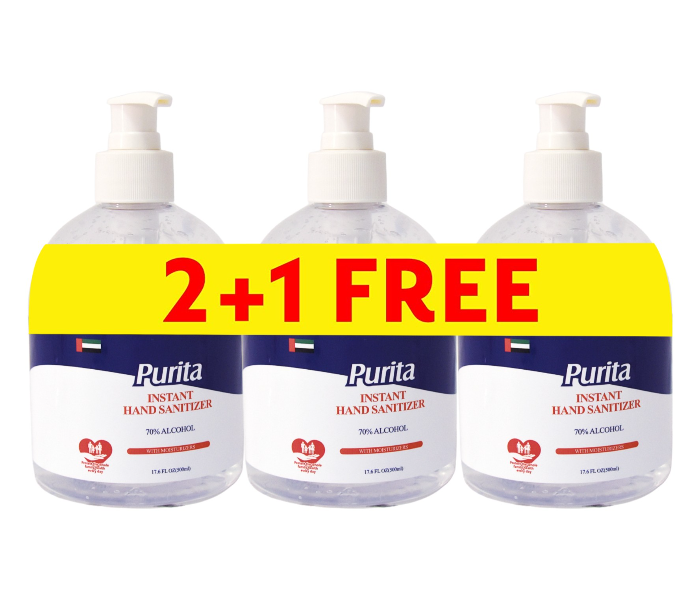 Purita Instant Travel Hand Sanitizer Gel Advanced Germ Protection with Moisturizers 500ml 2 Plus 1 Free 1 in UAE
