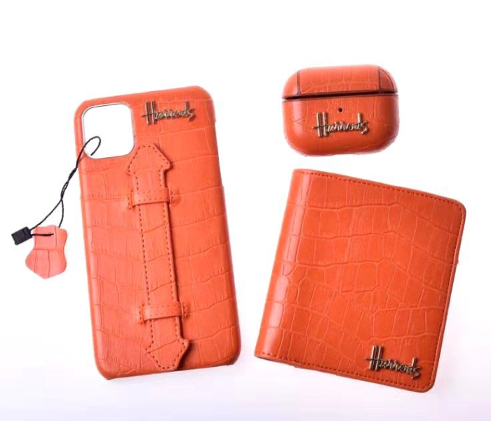Harrods H1005 3 in 1 Leather Case Set For iPhone 12 - Orange 1 in UAE