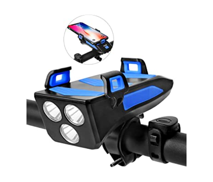Sytload Bike Front LED Headlight With Horn and Phone Holder with 4000mAh USB Rechargeable Power Bank - Blue and Black 1 in UAE