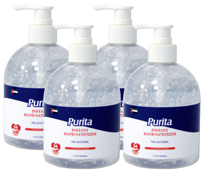 Purita Instant Hand Sanitizer Gel Advanced Germ Protection with Moisturizers 500ml Pack of 4 1 in UAE