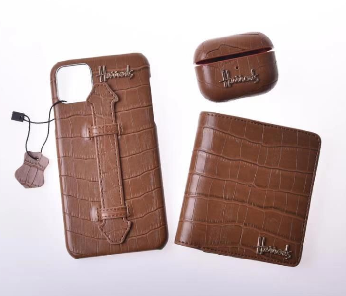 Harrods H3006 3 in 1 Leather Case Set For iPhone 12 Pro Max - Brown 1 in UAE