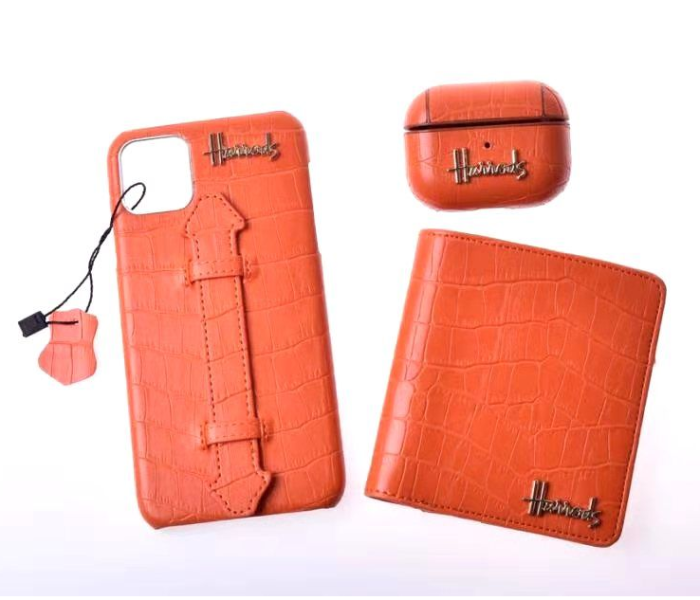 Harrods H5005 3 in 1 Leather Case Set For iPhone 11 Pro - Orange 1 in UAE