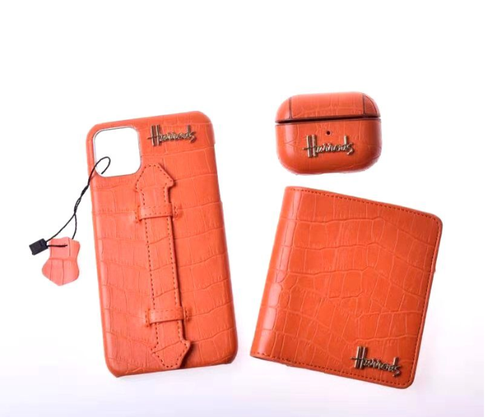 Harrods H2005 3 in 1 Leather Case Set For iPhone 12 Pro - Orange 1 in UAE