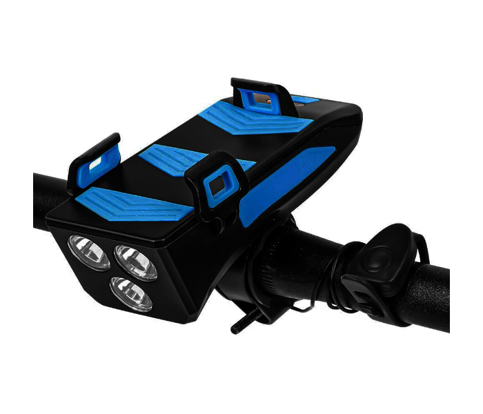 Sytload Bike Front LED Headlight With Horn and Phone Holder with 4000mAh USB Rechargeable Power Bank - Blue and Black 2 in UAE
