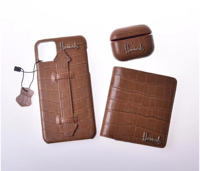 Harrods H2006 3 in 1 Leather Case Set For iPhone 12 Pro - Brown 1 in UAE