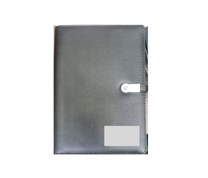 SS PU Leather Notebook With USB And Powerbank With Silver Metal Plate - Black 1 in UAE
