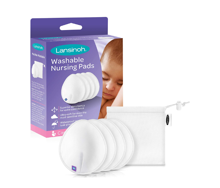  Lansinoh Reusable Nursing Pads for Breastfeeding Mothers, 4  Absorbent Washable Pads, White, Includes Mesh Wash Bag : Baby