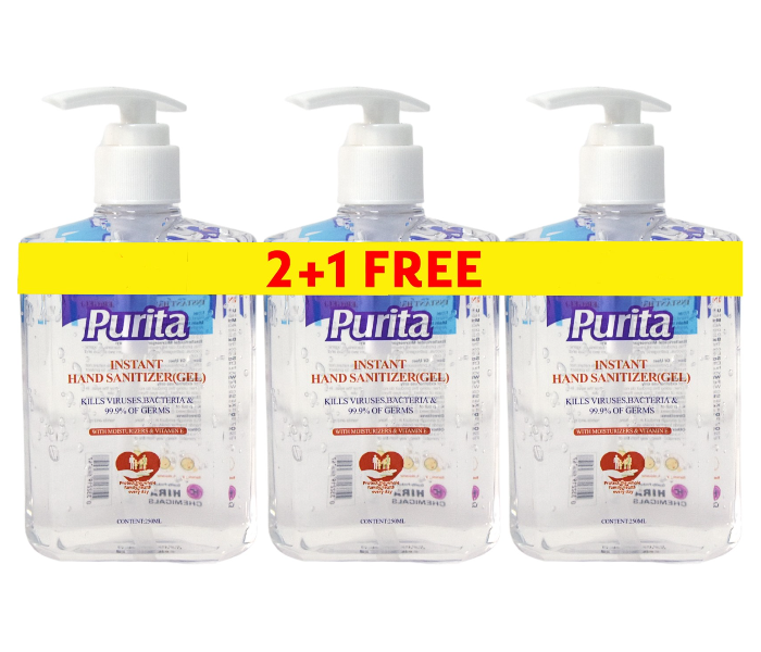 Purita Instant Travel Hand Sanitizer Gel Advanced Germ Protection with Moisturizers 250ml 2 Plus 1 Free 1 in UAE