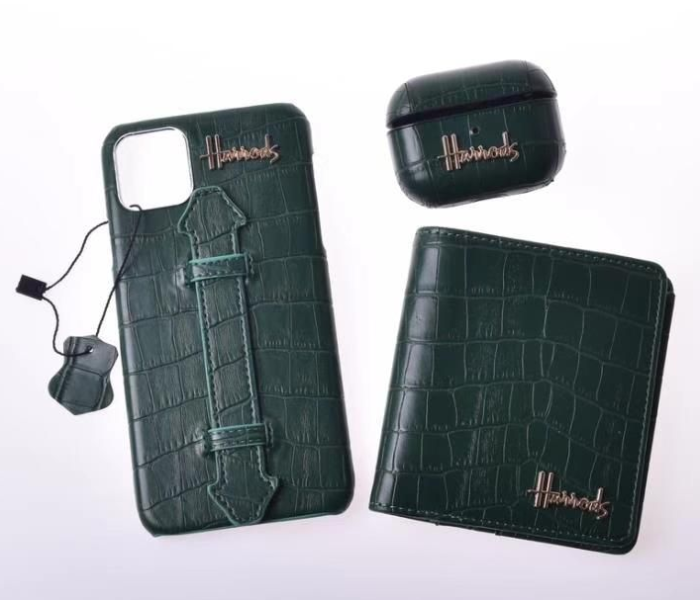 Harrods H4003 3 in 1 Leather Case Set For iPhone 11 - Green 1 in UAE