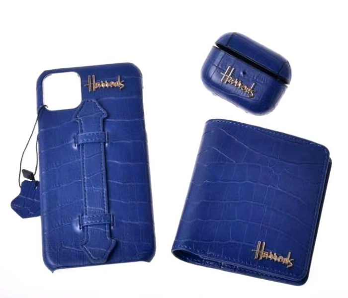 Harrods H1004 3 in 1 Leather Case Set For iPhone 12 - Blue 1 in UAE