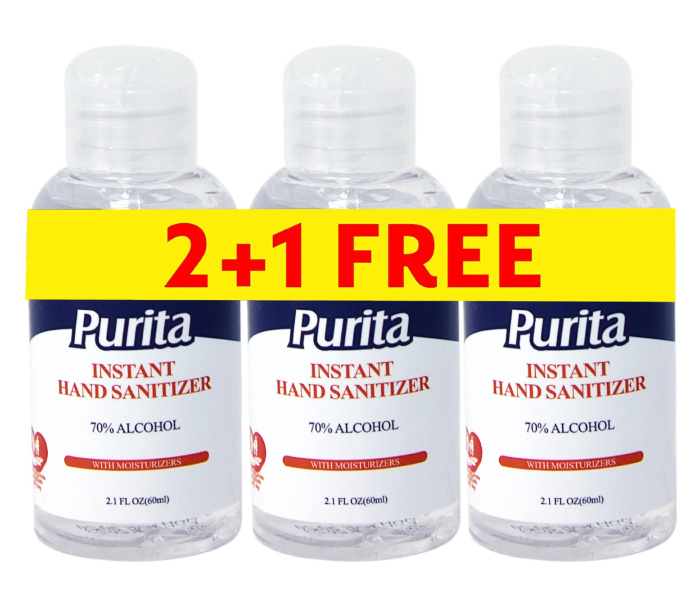 Purita Instant Travel Hand Sanitizer Gel Advanced Germ Protection with Moisturizers 60ml 2 Plus 1 Free 1 in UAE