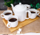 Royalford RF9240 6 Pieces Porcelain Tea Set with Wooden Stand - 5inches, White & Beige 3 in UAE