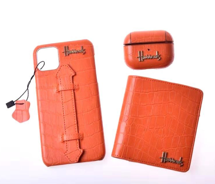 Harrods H6005 3 in 1 Leather Case Set For iPhone 11 Pro Max - Orange 1 in UAE
