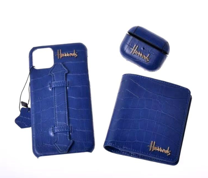 Harrods H4004 3 in 1 Leather Case Set For iPhone 11 - Blue 1 in UAE