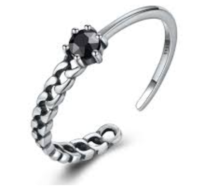 Vintage Half Hollow Cuff Chain and Half Weave Pattern Ring 925 Sterling Silver for Women 1 in OMAN