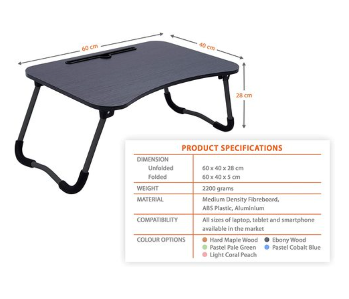Multi-Purpose Portable and Foldable Round Edges Non- Slip Hard Maple Wood Table - Black 3 in UAE