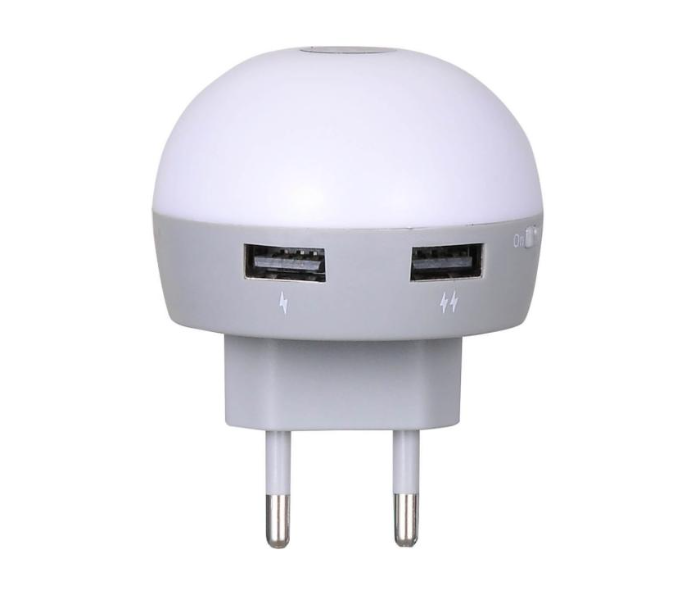 Hoco Mini Night Light Double USB Smart Charger - White 1 in OMAN