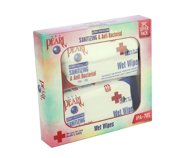 Cosmo Pack Of 2 IPA-70 Percent Sanitizing And 15 Pieces Anti-Bacterial Wet Wipes - White 1 in UAE