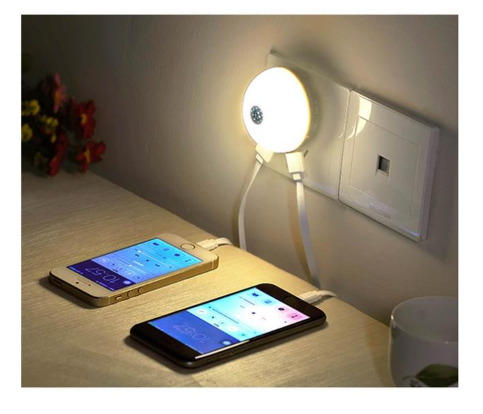 Hoco Mini Night Light Double USB Smart Charger - White 2 in OMAN