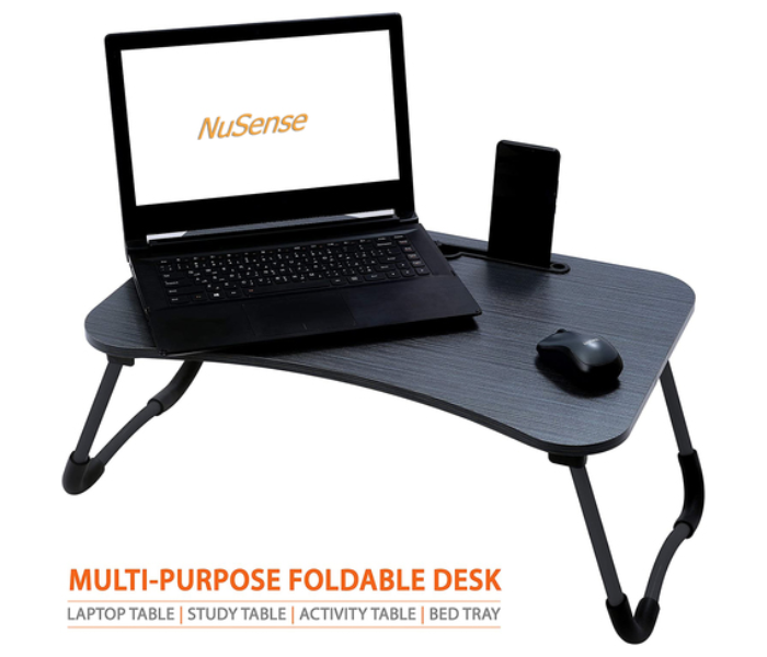 Multi-Purpose Portable and Foldable Round Edges Non- Slip Hard Maple Wood Table - Black 1 in UAE