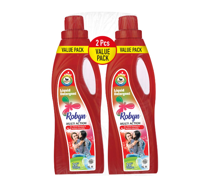Robyn 1 Liter Pack of 2 Deep Cleansing Multi Action Laundry Liquid Detergent For Hand and Machine Washing 1 in UAE