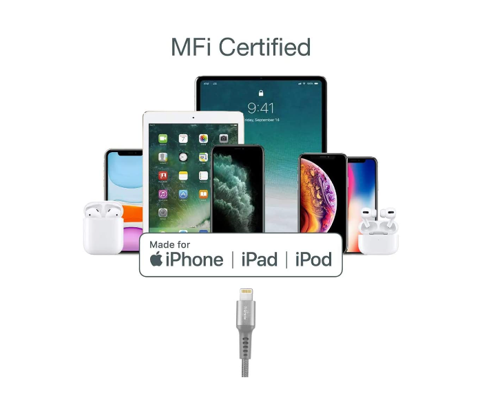 Trands TR-CA591 USB Type-C to Lightning Braided Cable - Grey 3 in UAE