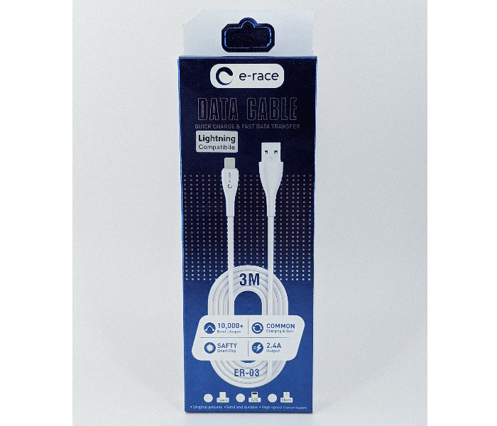 E-Race 3 Meter Lightning Cable - White 1 in OMAN