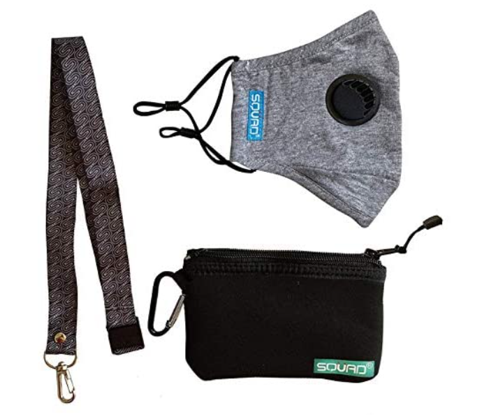 SQUAD Adults 4 Layers Washable And Reusable Face Mask With Lanyard And Pouch - Grey 1 in UAE