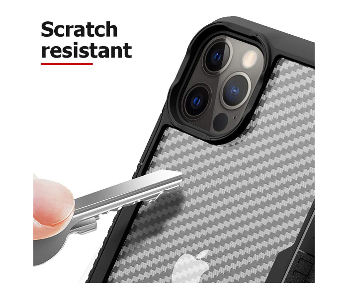 Morepro MP-1242 New Carbon Fiber Design Case for iPhone 12 Mini with Hand Wrist Rope - Black 4 in UAE
