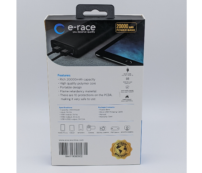 E-Race P20 20000mAh Power Bank - Black 2 in OMAN