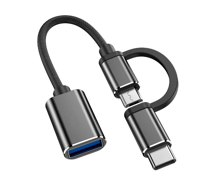 Trands TR-CA344 2 in 1 USB 3.0 Adapter Type-C OTG Cable and Micro Braided Transfer and Data Sync Cable - Black 1 in UAE