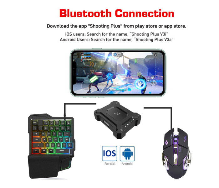 Trands TR-GMK364 One-Handed Wired Gaming Wrist Rest Keyboard and LED Mouse RGB Backlit with Bluetooth Converter for Android IOS Games 3 in UAE