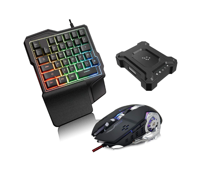Trands TR-GMK364 One-Handed Wired Gaming Wrist Rest Keyboard and LED Mouse RGB Backlit with Bluetooth Converter for Android IOS Games 1 in UAE