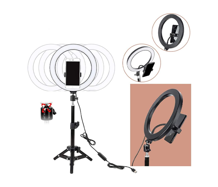 Trands F-539B 10 Inch LED Professional Ring Light Tripod Stand with 3 Light Modes and Phone Holder - Black 2 in UAE